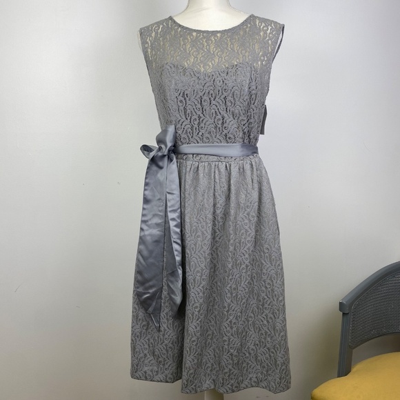Tevolio Gray Corset Lace Overlay Dress - Picture 1 of 9